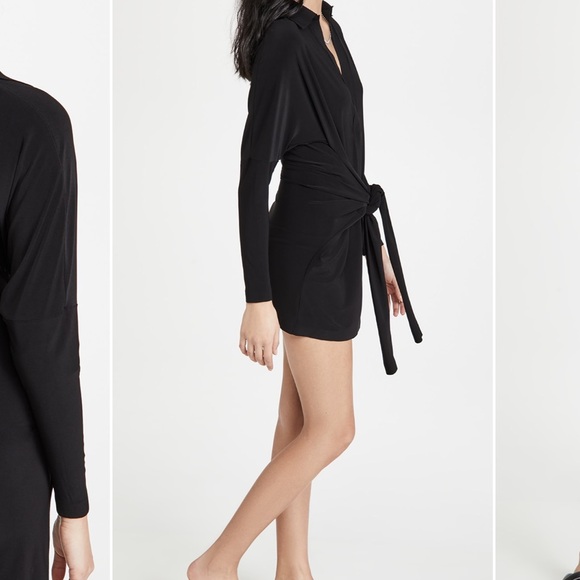 Norma Kamali Women's Mini Tie Front Dress, Black, S - Picture 4 of 4